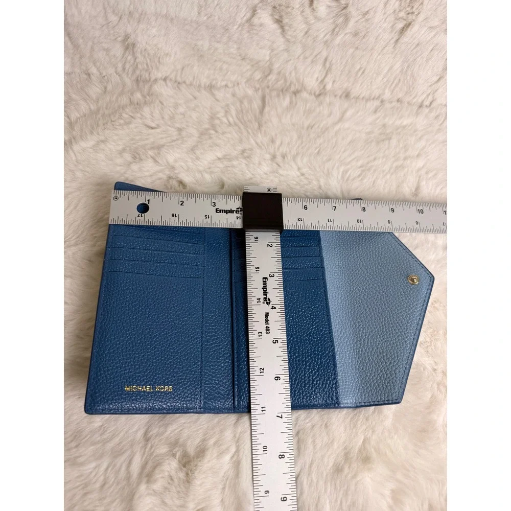 Michael Kors Money Pieces Blue Pebbled Leather Envelope Flap Wallet Slim NWOT